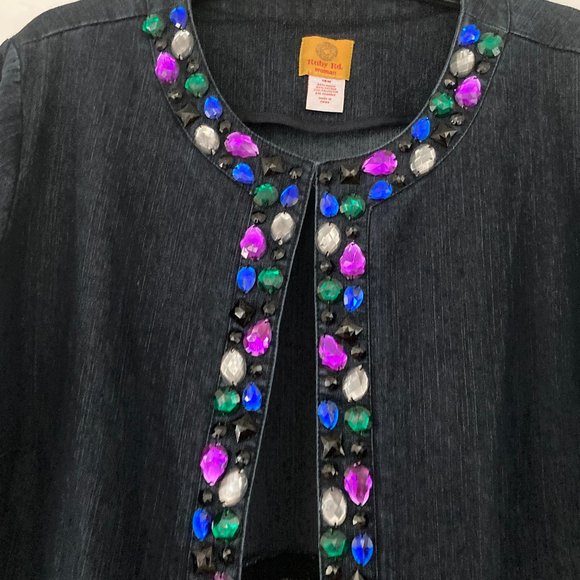 Ruby Rd. Woman Collarless Jeweled Denim Jacket 18W - Picture 3 of 9